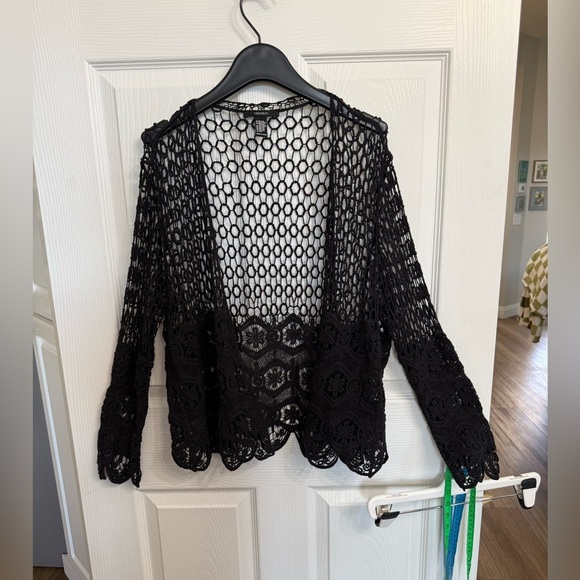 Forever 21 Sweaters - Forever 21 Black Crochet Lace Open Front Cardigan OS Festival Boho Grunge Fairy